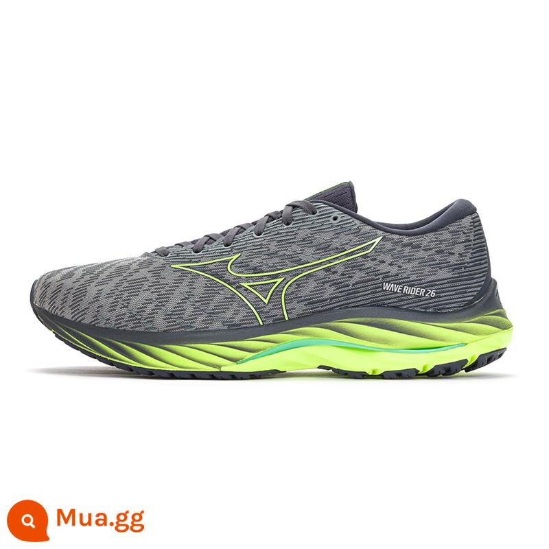 Mizuno Mizuno nam nữ 22 mùa thu đông giày chạy bộ mới thoáng khí giày chạy bộ thể thao WAVE RIDER26 - 10/Xám/Xanh huỳnh quang (Nam)