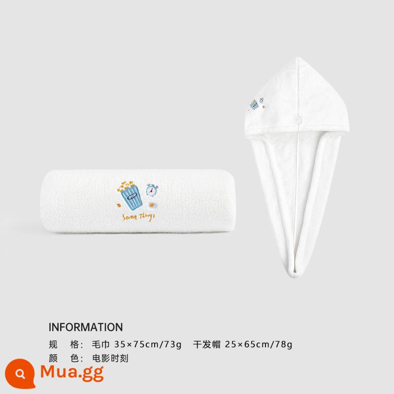 2 miếng khăn Sanli rửa mặt, dùng tại nhà hơn cotton nguyên chất, thấm hút tốt, nhanh khô, vừa tắm vừa lau tóc, mềm mại hơn, khăn mặt người lớn nam nữ - Màu trắng nhạt (khăn + mũ sấy tóc)