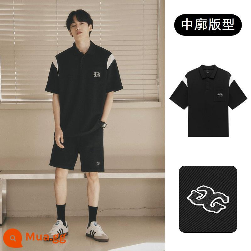 GXG nam màu tương phản ngắn tay lụa băng T-shirt nam không áp lực Áo POLO triều thương hiệu hàng đầu mùa hè 2023 sản phẩm mới - Màu đen (Kết cấu)