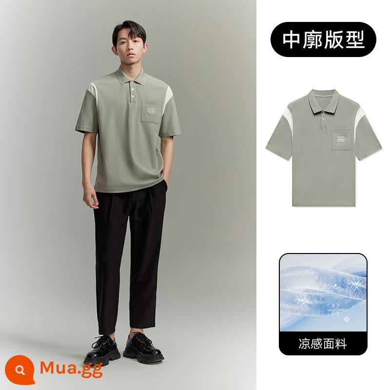 GXG nam màu tương phản ngắn tay lụa băng T-shirt nam không áp lực Áo POLO triều thương hiệu hàng đầu mùa hè 2023 sản phẩm mới - Đậu xanh (thoáng khí và mát mẻ)