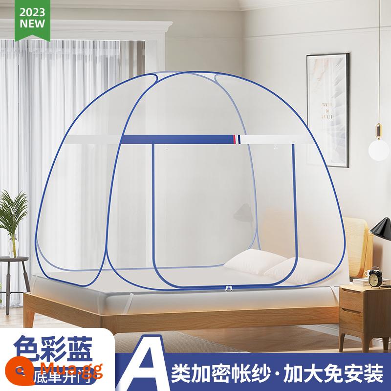 Màn chống muỗi yurt home không cần lắp đặt có thể gập lại có thể giặt được chống rơi trẻ em giường thả trẻ em 2022 mới - Ngôi nhà màu xanh loại A cửa đơn màu xanh [Lều loại A + không gian thêm + đáy] SF Express