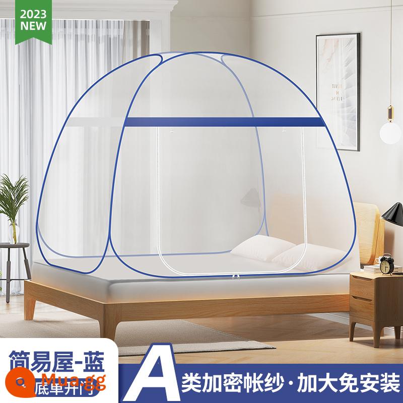 Màn chống muỗi yurt home không cần lắp đặt có thể gập lại có thể giặt được chống rơi trẻ em giường thả trẻ em 2022 mới - Loại A cửa đơn màu xanh đơn giản [Lều loại A + không gian thêm + đáy] SF Express