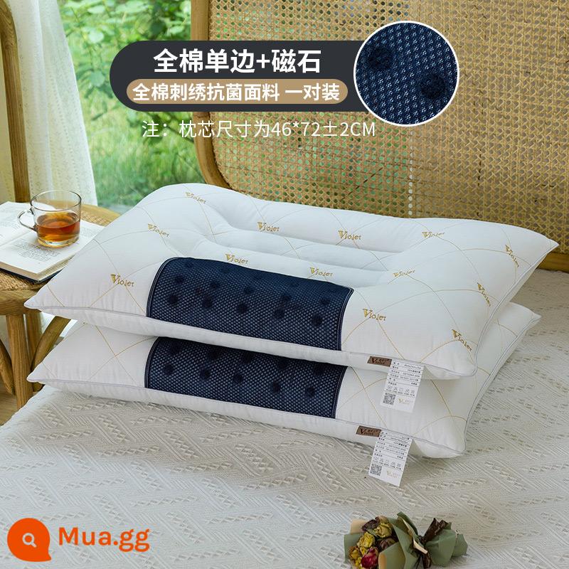 Cassia seed cotton nam châm gối thêu kháng khuẩn cặp học sinh kiều mạch lõi gối đơn và đôi người lớn cột sống cổ - [Gói Cặp] Một mặt thêu kháng khuẩn + Lõi gối từ tính - Moonlight White 1