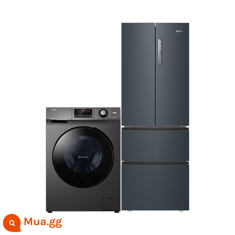 Bộ máy giặt tủ lạnh Haier kết hợp 336L Pháp đa cửa cấp 1 chuyển đổi tần số 10Kg giặt sấy hoàn toàn tự động - Tủ lạnh màu xanh khói + Máy giặt bạc Xingyun