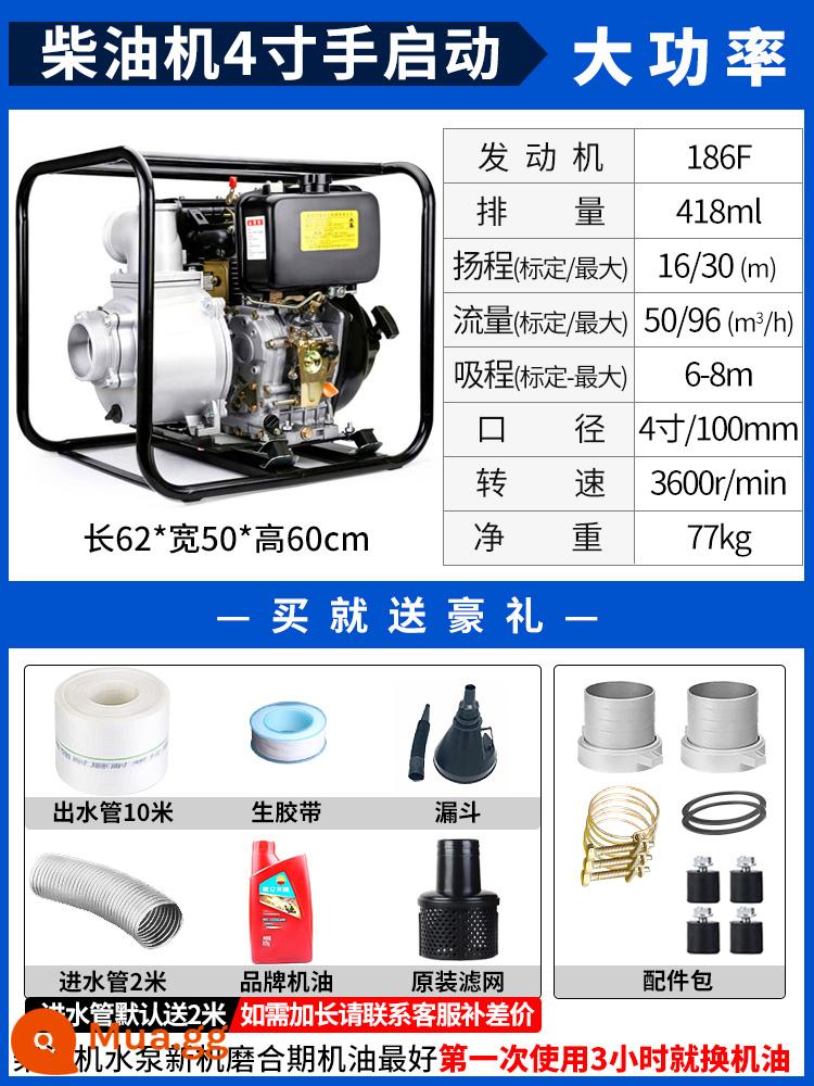 Máy bơm nước chạy xăng khởi động điện lưu lượng lớn bơm tưới nông nghiệp động cơ diesel máy bơm nước 2/3/4 inch máy bơm nước cao áp - Gói 4 inch công suất cao Diesel