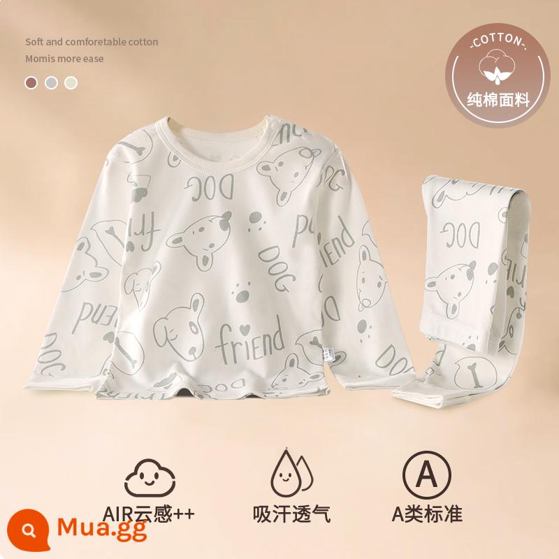 Bộ đồ ngủ trẻ em bé trai mùa hè cotton mỏng quần áo điều hòa bé trai và bé gái bộ quần áo mặc ở nhà xuân thu bé gái - bảng chữ cái con chó con