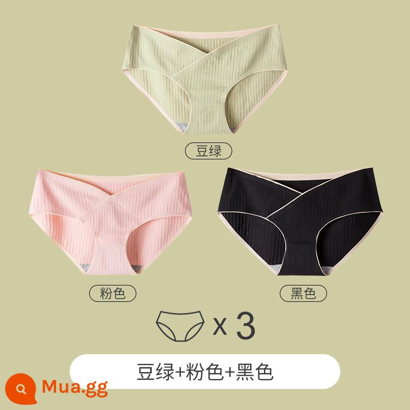 Yu Zhaolin Bộ Đồ Lót Cotton Nguyên Chất Đáy Quần Kháng Khuẩn Từ Giữa Đến Cuối Thời Kỳ Mang Thai Eo Thấp Hỗ Trợ Bụng Quần Short Tam Giác Đầu Modal - Đậu xanh + hồng + đen