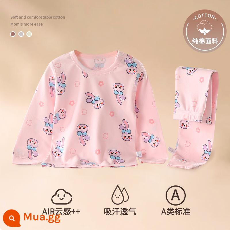 Bộ đồ ngủ trẻ em bé trai mùa hè cotton mỏng quần áo điều hòa bé trai và bé gái bộ quần áo mặc ở nhà xuân thu bé gái - thỏ hồng