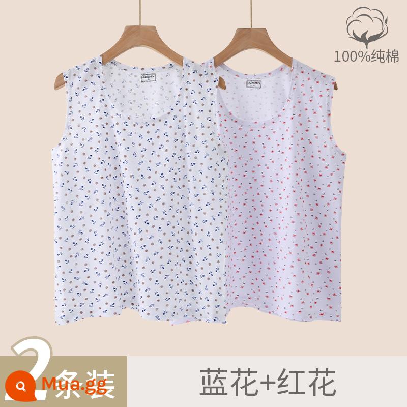 Áo vest nữ trung niên và cao tuổi cotton nguyên chất rời bà già bà nội bông mẹ đồ lót người già áo lót mùa hè phần mỏng - Hoa màu xanh + hoa màu đỏ [hai mảnh đạt tiêu chuẩn để thay thế]