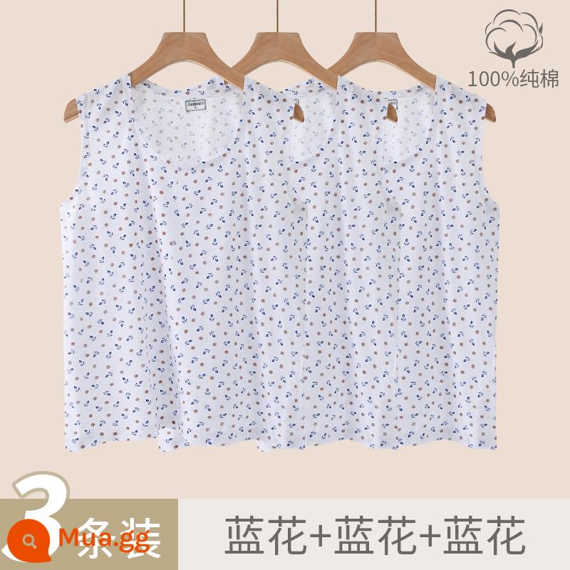 Áo vest nữ trung niên và cao tuổi cotton nguyên chất rời bà già bà nội bông mẹ đồ lót người già áo lót mùa hè phần mỏng - Hoa xanh + hoa xanh + hoa xanh [Có ba mảnh cho yên tâm]