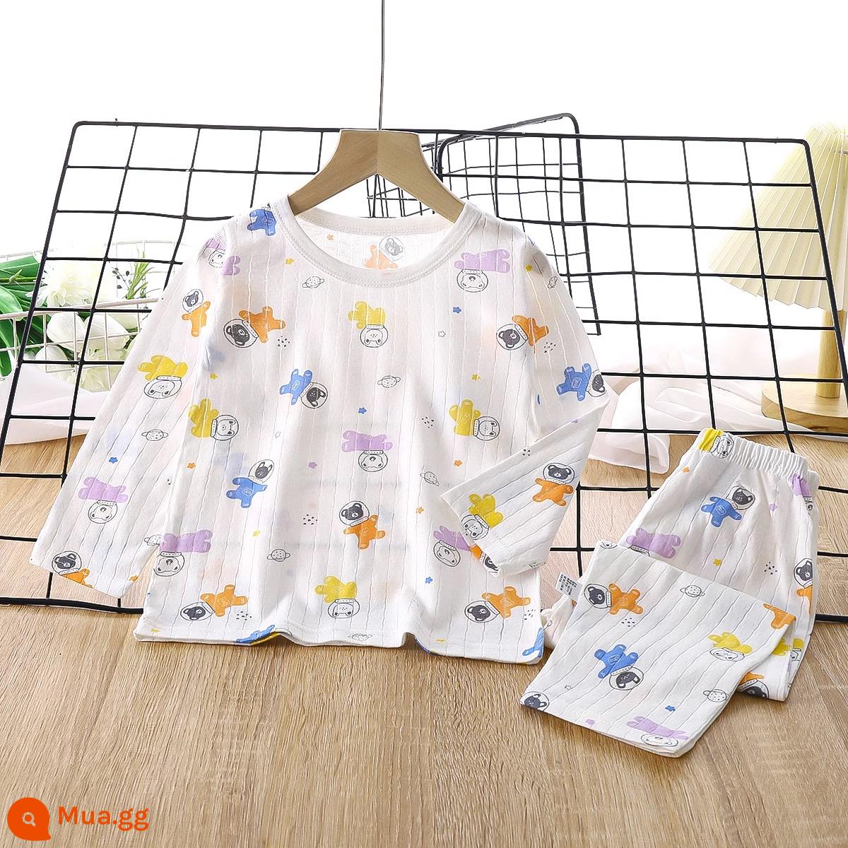 Bộ đồ ngủ trẻ em bé trai mùa hè cotton mỏng quần áo điều hòa bé trai và bé gái bộ quần áo mặc ở nhà xuân thu bé gái - thiên đường không gian