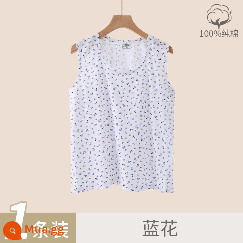 Áo vest nữ trung niên và cao tuổi cotton nguyên chất rời bà già bà nội bông mẹ đồ lót người già áo lót mùa hè phần mỏng - Hoa xanh [Trải nghiệm một mảnh]