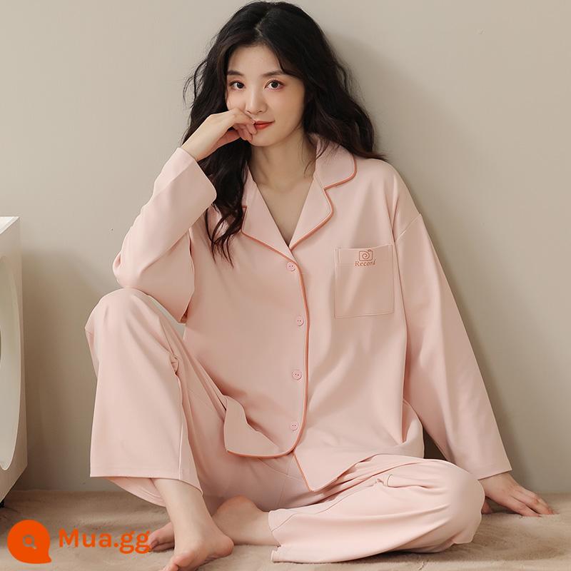 Bộ đồ ngủ nữ mẫu xuân thu 2023 mới dài tay xuân hè áo cardigan nữ cỡ lớn bộ đồ phục vụ tại nhà - [Phong cách nữ] Hồng nhạt [Mặc được trong mọi mùa] [Túi đơn]