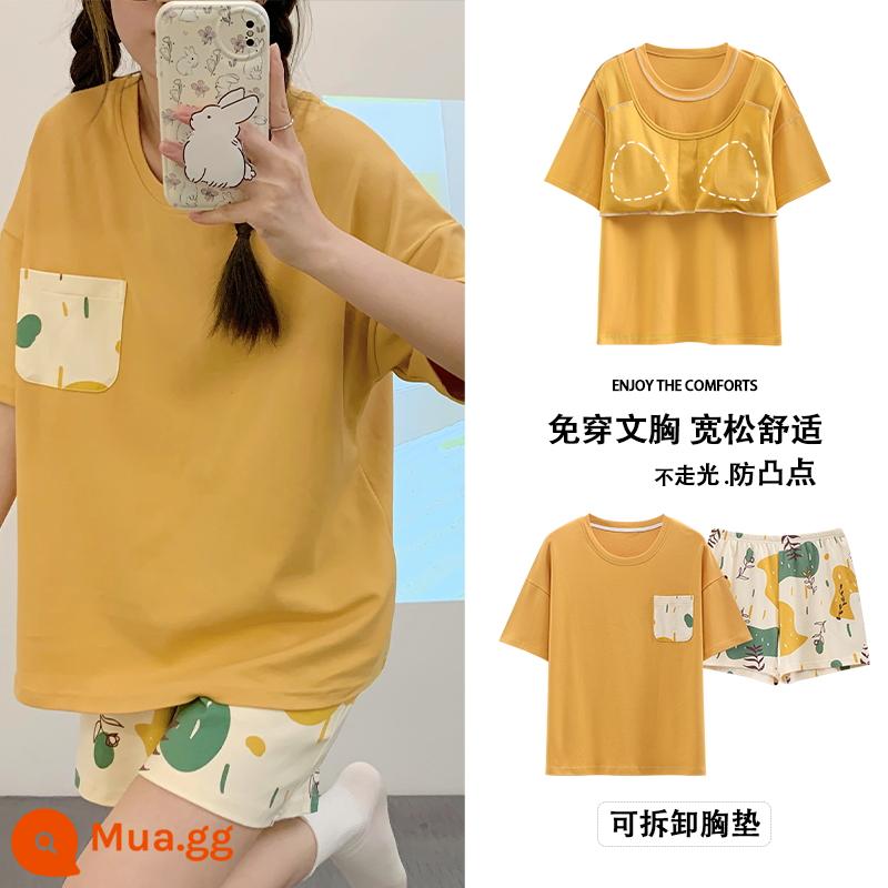 Bộ đồ ngủ có đệm ngực nữ ngắn tay cotton hè mẫu xuân thu 2023 bộ đồ mặc nhà mới mặc ngoài được - Vạn Tây