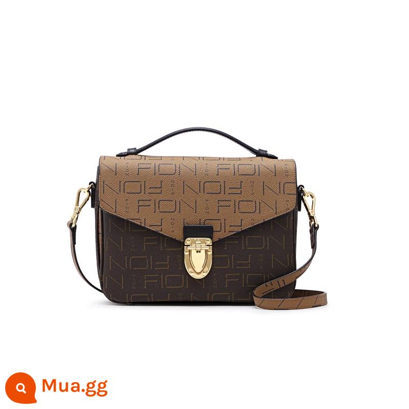 Fion/Fianni presbyopic postman bag 2023 new niche all-match túi vuông nhỏ kết cấu ánh sáng sang trọng túi Messenger nữ - Màu nâu/caramen (kiểu lớn)