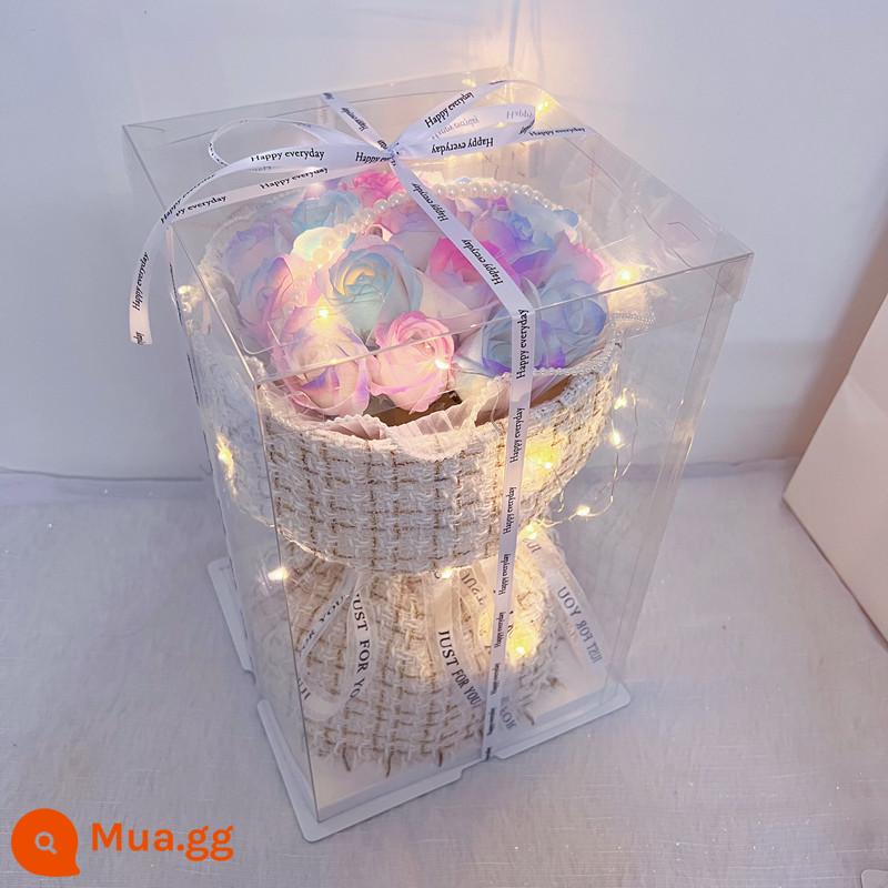 Quà tặng Giáng sinh tặng bạn gái bạn gái Vợ Broken Blue Rose Bouquet Birthday Birthday Girls - Hộp quà sáng tạo đầy màu sắc 19 bông hoa thơm nhỏ, túi xách nhẹ + ngọc trai