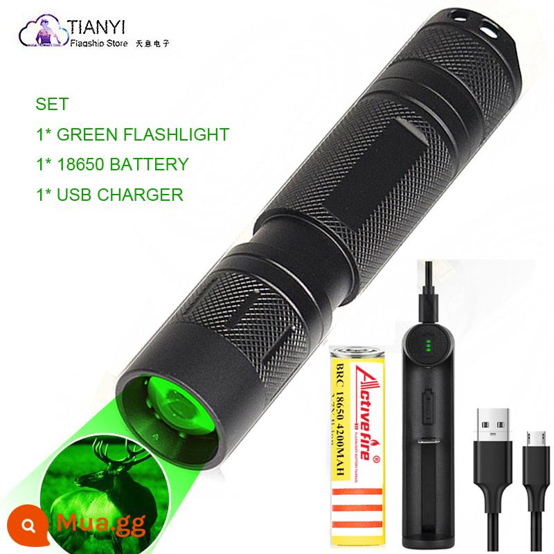 Đèn LED đỏ ánh sáng xanh ánh sáng hợp kim nhôm chói chiếu sáng đèn pin 850NM hồng ngoại nhìn đêm bổ sung ánh sáng đèn - Bộ đèn xanh bao gồm sạc pin