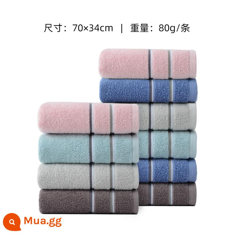 Khăn bông Jie Liya Tân Cương mười khăn mặt cotton thấm hút tốt cho người lớn và trẻ em không rụng lông bông rửa mặt gia đình nam - [Phong cách thoải mái] Mười gói (Hồng 2 Xám nhạt 2 Xanh nhạt 2 Xám đậm 2 Xanh đậm 2) W2904