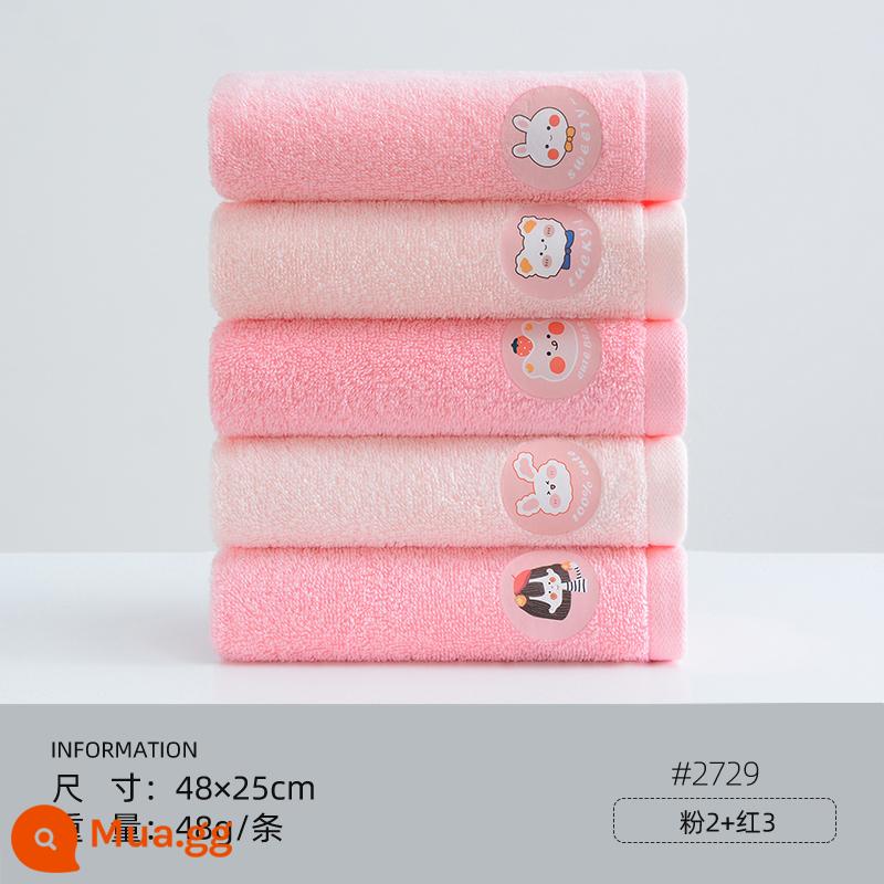 Khăn trẻ em Jie Liya cotton nguyên chất khăn nhỏ bông rửa mặt gia dụng mềm thấm hút nước không rụng lông khăn mặt nữ 5 cái - [Phong cách thoải mái] (Đỏ 3 Hồng 2) [Bông Tân Cương loại A] 5 miếng | Hoạt hình