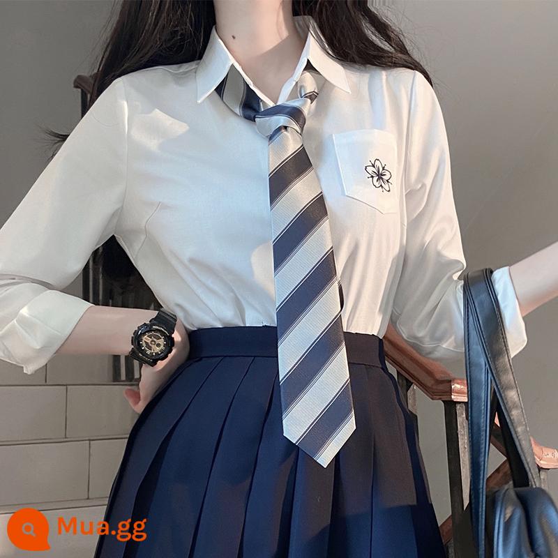 Huaqianzhu ban đầu jacquard tie JK đồng phục DK đồng phục sọc tie trường cung cấp phong cách cơ bản đa năng - Cà vạt sọc xanh xám Hirano (thắt tay) còn hàng