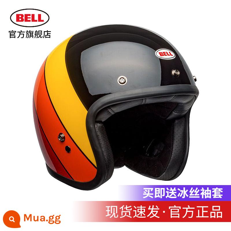 Chuông Sợi Carbon Mũ Retro Harley Đầu Máy Đầu Máy Nam Nữ Mùa Hè Đi Mũ Bảo Hiểm Nửa Bốn Mùa Đa Năng Chuông - CUSTOM 500-Riff Black Orange SF Express đang có hàng và sẽ được giao trong vài giây