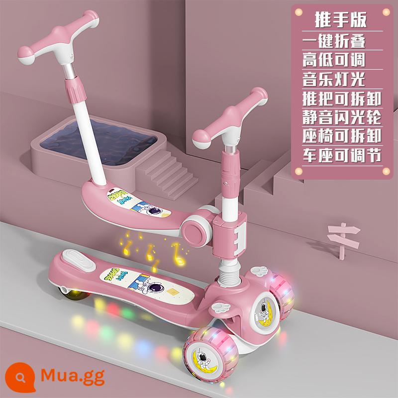 Xe trượt Scooter trẻ em Phoenix 1-3-6-8 tuổi xe trượt Scooter bé trai bé gái có thể ngồi và đi xe trơn trượt - Đèn nhạc màu hồng {gập tay đẩy} + Bánh xe Hummer