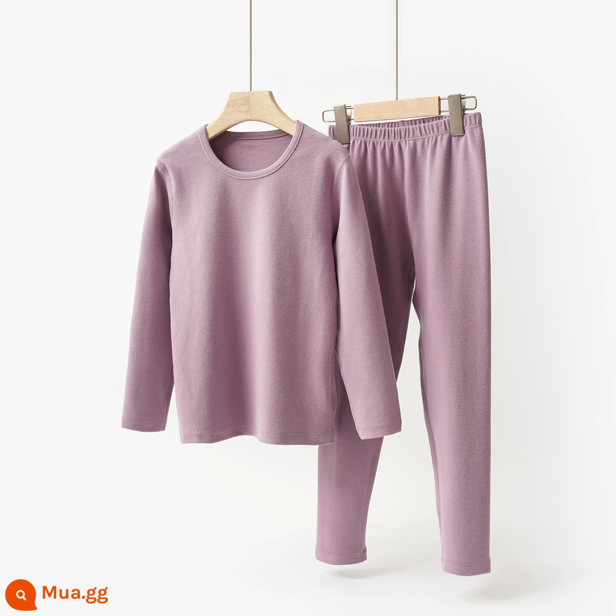 Bộ quần áo lót trẻ em bằng vải cotton dài chủ yếu của Tân Cương loại A phù hợp với bé trai và bé gái quần áo mùa thu cotton nguyên chất quần vệ sinh phong cách mùa đông cho trẻ em trung và lớn - Bộ đồ lót màu tím