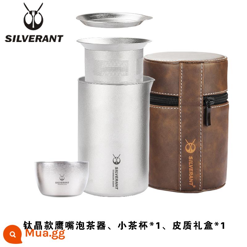 Silver Ant Titanium Nguyên Chất Máy Pha Trà Cắm Trại Ngoài Trời Di Động Du Lịch Hai Lớp Chống Bỏng Ấm Trà Chịu Nhiệt Độ Cao Bộ Trà Cốc Nhanh - Bình pha trà mỏ chim ưng Titan Crystal 350ml + 1 tách trà nhỏ