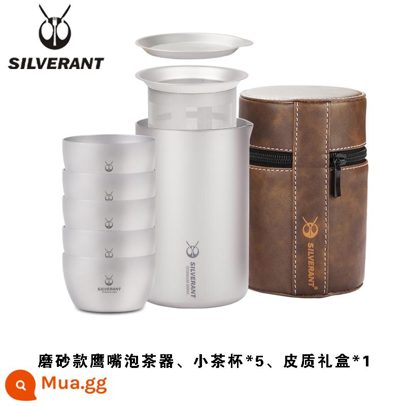 Silver Ant Titanium Nguyên Chất Máy Pha Trà Cắm Trại Ngoài Trời Di Động Du Lịch Hai Lớp Chống Bỏng Ấm Trà Chịu Nhiệt Độ Cao Bộ Trà Cốc Nhanh - Máy pha trà mỏ chim ưng 350ml mờ + 5 tách trà nhỏ