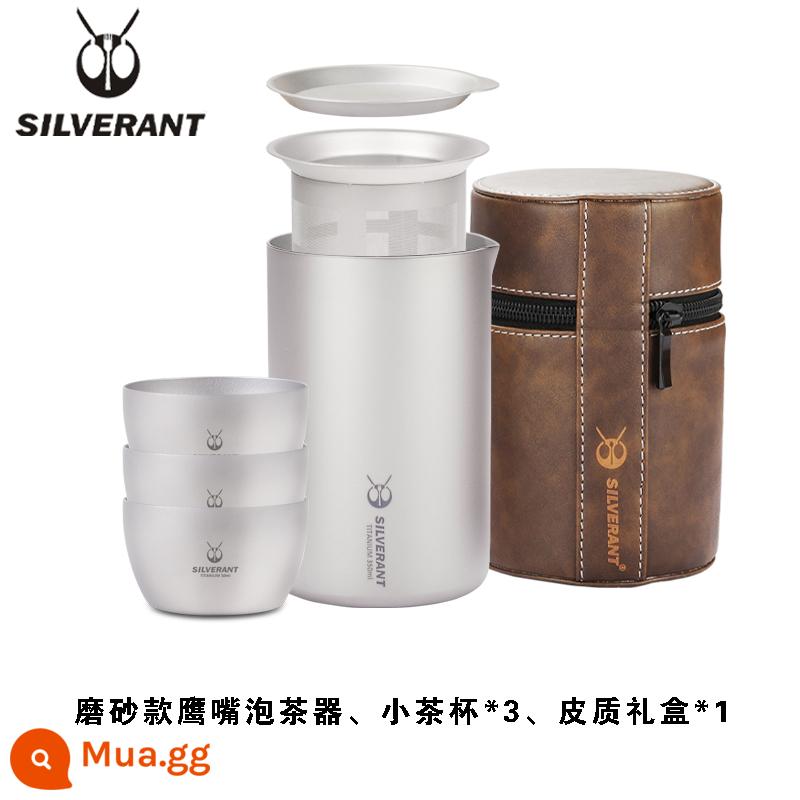 Silver Ant Titanium Nguyên Chất Máy Pha Trà Cắm Trại Ngoài Trời Di Động Du Lịch Hai Lớp Chống Bỏng Ấm Trà Chịu Nhiệt Độ Cao Bộ Trà Cốc Nhanh - Máy pha trà mỏ chim ưng 350ml mờ + 3 tách trà nhỏ