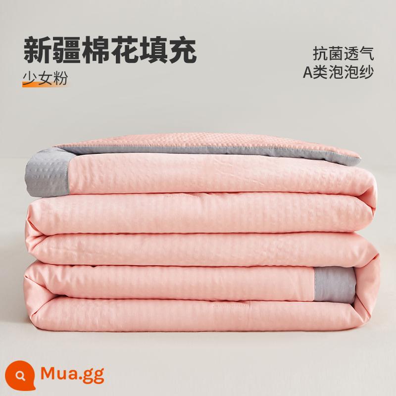 Chăn bông đậu nành điều hòa chăn mỏng mùa hè mát mẻ cotton nguyên chất ký túc xá sinh viên mùa xuân và mùa thu lõi chăn đơn mùa hè có thể giặt bằng máy - Mẫu nâng cấp màu hồng nữ tính [Vải loại A 100% cotton Tân Cương]