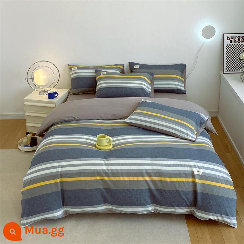 Vỏ chăn bông một mảnh được giặt sạch cotton nguyên chất dày đơn vỏ chăn 150x200 chải 4 món Bộ mùa đông chăn 3 4 - Zhuoya [100% cotton Tân Cương, không vón cục, không phai màu]