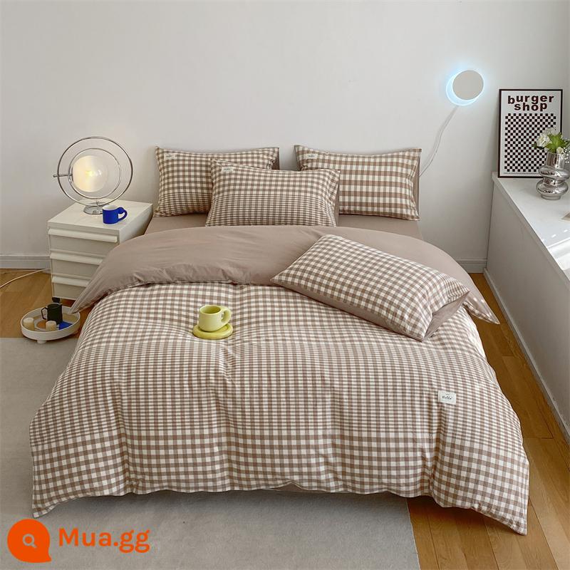 Vỏ chăn bông một mảnh được giặt sạch cotton nguyên chất dày đơn vỏ chăn 150x200 chải 4 món Bộ mùa đông chăn 3 4 - Mi Xiaoge [100% cotton Tân Cương, không vón cục, không phai màu]