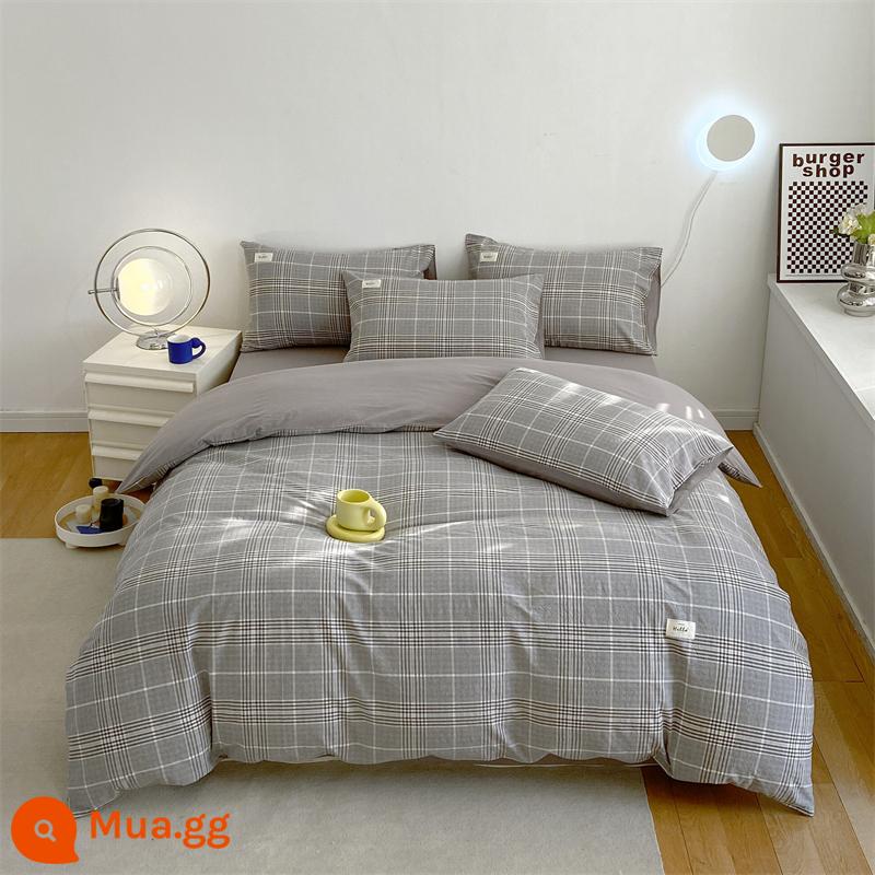 Vỏ chăn bông một mảnh được giặt sạch cotton nguyên chất dày đơn vỏ chăn 150x200 chải 4 món Bộ mùa đông chăn 3 4 - Macaron xám [100% cotton Tân Cương, không vón cục, không phai màu]