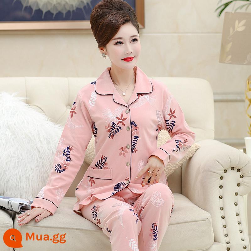 Bộ đồ ngủ cho nữ, bộ đồ dài tay cotton nguyên chất mùa xuân và mùa thu, cotton, bà mẹ trung niên và người già, cực lớn, mỏng, có thể mặc bên ngoài, quần áo ở nhà, mùa hè - M1936 #bông nguyên chất