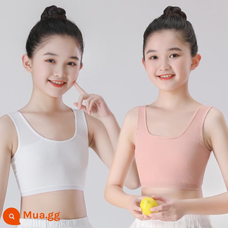 Đồ lót bé gái áo vest sling phát triển sớm cotton nguyên chất chống lồi ống áo ngực bé gái học sinh trung học cơ sở 8-16 tuổi - Cam + trắng [hai miếng]