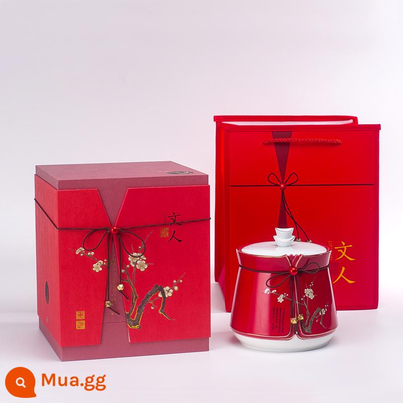 Dingyi Literati Tea Caddy Hộp quà tặng bằng gốm Bao bì Bán buôn Hộp trà tùy chỉnh Caddy trà Lễ hội mùa xuân Trà đạo Trang trí cao cấp - 113 Hộp quà tặng lọ lớn màu đỏ văn học Trung Quốc