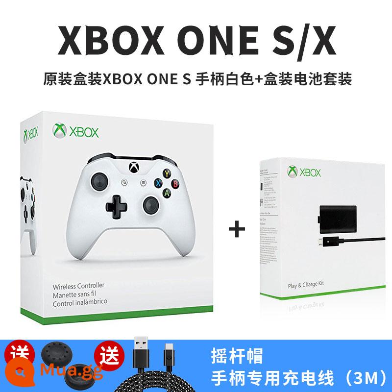 Thích hợp cho tay cầm Microsoft xbox Bluetooth không dây rung hơi chân trời PC máy tính tay cầm chơi game mới - Hộp tay cầm ONE S + bộ pin màu trắng cổ điển