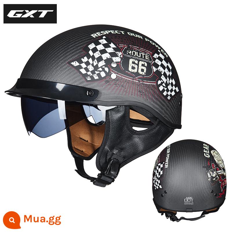 GXT xe máy nam mùa hè Harley Mũ bảo hiểm nửa Retro muỗng Mũ bảo hiểm nữ xe ô tô điện sợi carbon xe máy - Đầu lâu màu vàng (phiên bản sợi carbon)