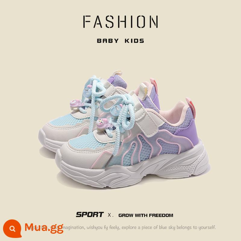 Giày Sneakers Cho Bé Gái Mùa Xuân 2023 Mới Lưới Thoáng Khí Cho Bé Trai Bố Giày Thời Trang Hàn Quốc Giày Thường Tất Cả Các Trận Đấu - Màu tím