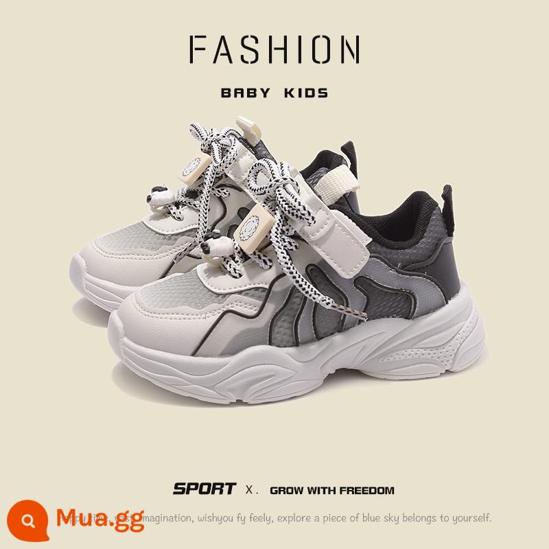 Giày Sneakers Cho Bé Gái Mùa Xuân 2023 Mới Lưới Thoáng Khí Cho Bé Trai Bố Giày Thời Trang Hàn Quốc Giày Thường Tất Cả Các Trận Đấu - đen