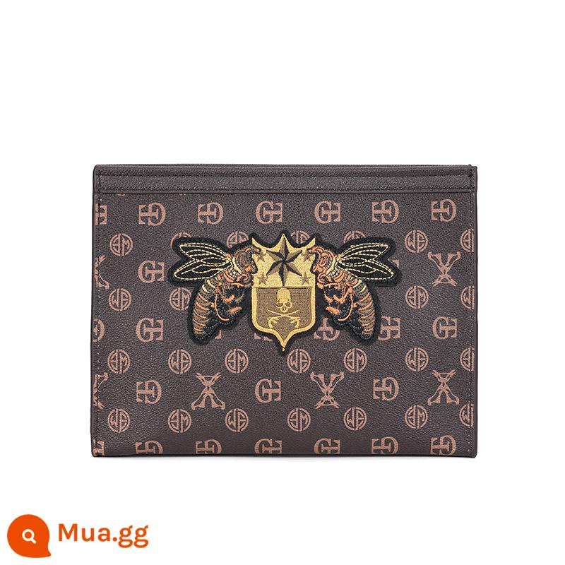 Retro Túi Clutch Nam Nữ Cá Tính Họa Tiết Thêu Phố Clutch Túi Clutch Túi Bao Thư Túi Đựng Tài Liệu - Màu nâu