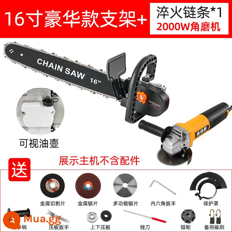 Máy cưa xích điện hộ gia đình cưa gỗ cưa xích điện nhỏ đa chức năng chế biến gỗ máy mài góc mini máy cắt sửa đổi di động - Máy kéo dài 16 inch + máy mài góc 2000W + 1 dây chuyền dập nguội (kèm nồi dầu)