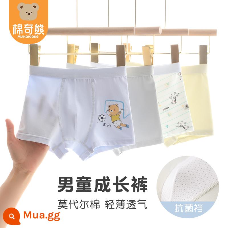 Quần Lót Trẻ Em Nam Cotton Nguyên Chất Quần Boxer Lưới An Toàn Cho Bé Quần Bé Trai Đầu Bé Trai Mùa Hè Quần Lót Boxer Mỏng - Gấu Bóng Đá (Cotton Modal) 4 chiếc