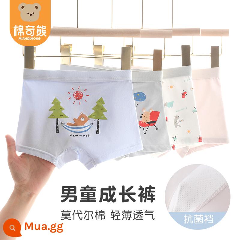 Quần Lót Trẻ Em Nam Cotton Nguyên Chất Quần Boxer Lưới An Toàn Cho Bé Quần Bé Trai Đầu Bé Trai Mùa Hè Quần Lót Boxer Mỏng - Gấu trúc dễ thương (cotton modal) 4 miếng