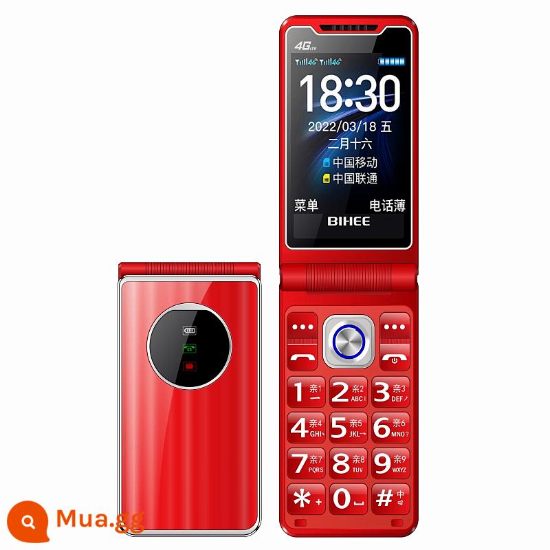 Lily BIHEE C30A Full Netcom 4G Flip Điện thoại dành cho người cao tuổi Viễn thông di động 5G Màn hình kép dành cho người cao tuổi Thời gian chờ siêu dài - Netcom 4G full đỏ phiên bản cao cấp/pin lớn 5850 mAh/rung