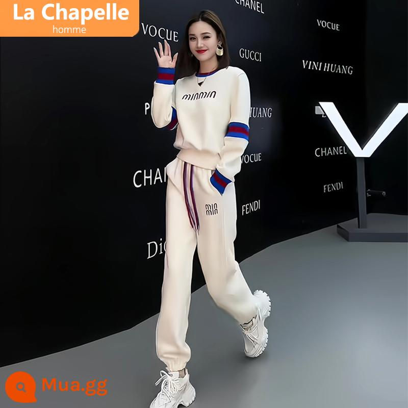 La Chapelle Bộ đồ thể thao thường ngày được ưa chuộng năm nay dành cho nữ mùa thu đông 2023 hàng mới của Châu Âu chất cotton dày dặn đẹp - Áo nỉ + quần dây rút