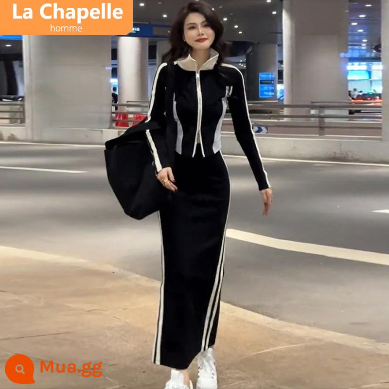 La Chapelle phong cách thể thao giản dị Hàn Quốc phù hợp với váy dành cho nữ mùa thu 2023 bộ váy hai dây giảm béo mới - bộ đồ đen