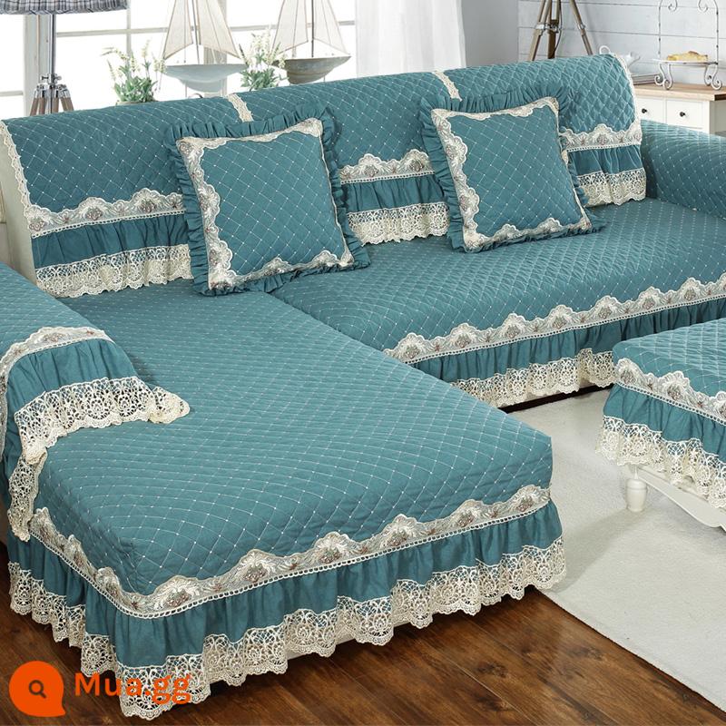 Một bộ hoàn chỉnh của bọc ghế sofa bao gồm tất cả các bộ đệm sofa đa năng đệm bốn mùa chống trượt Bắc Âu đệm dày đơn giản - (Cotton và vải lanh thấm ẩm) Camille-thông xanh