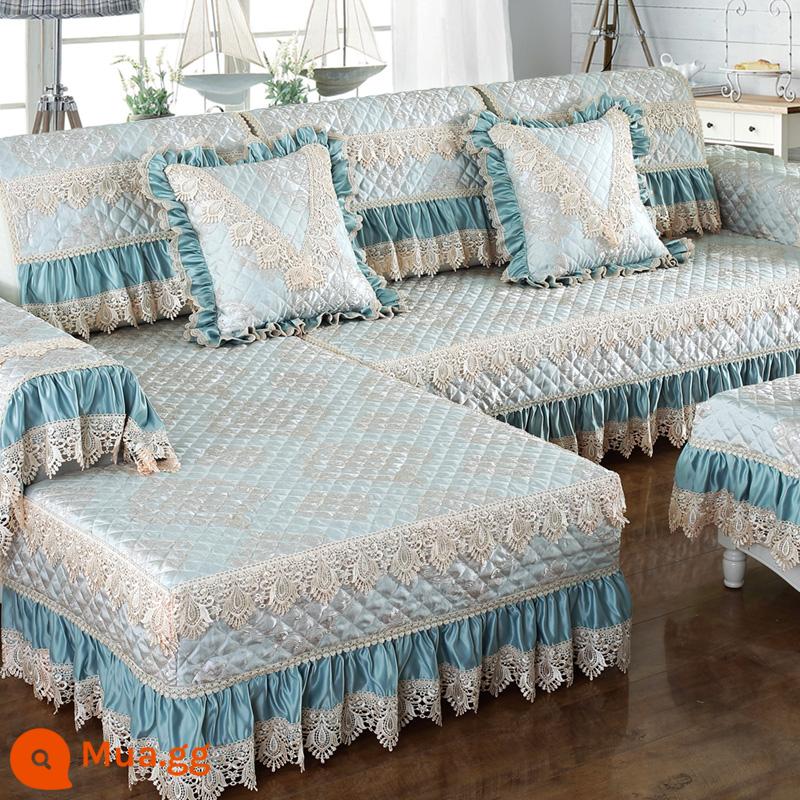 Một bộ hoàn chỉnh của bọc ghế sofa bao gồm tất cả các bộ đệm sofa đa năng đệm bốn mùa chống trượt Bắc Âu đệm dày đơn giản - (Lanh tốt cho sức khỏe) Elegant Desert Rose-Cyan